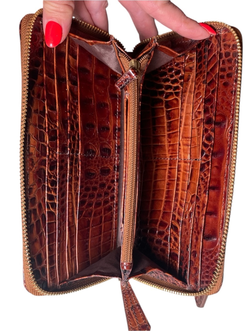 Brahmin Deep Chestnut Croc-Embossed Leather Zip Clutch - Picture 9 of 14